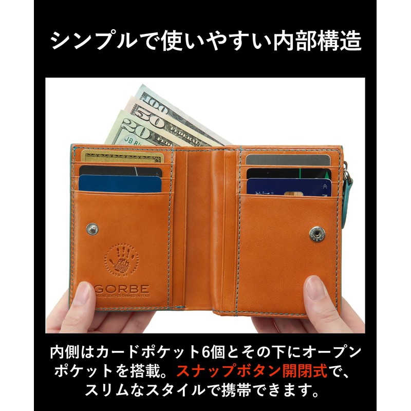 Golbe Men's Italian Leather Wallet, L-Shaped Zipper, dark navy