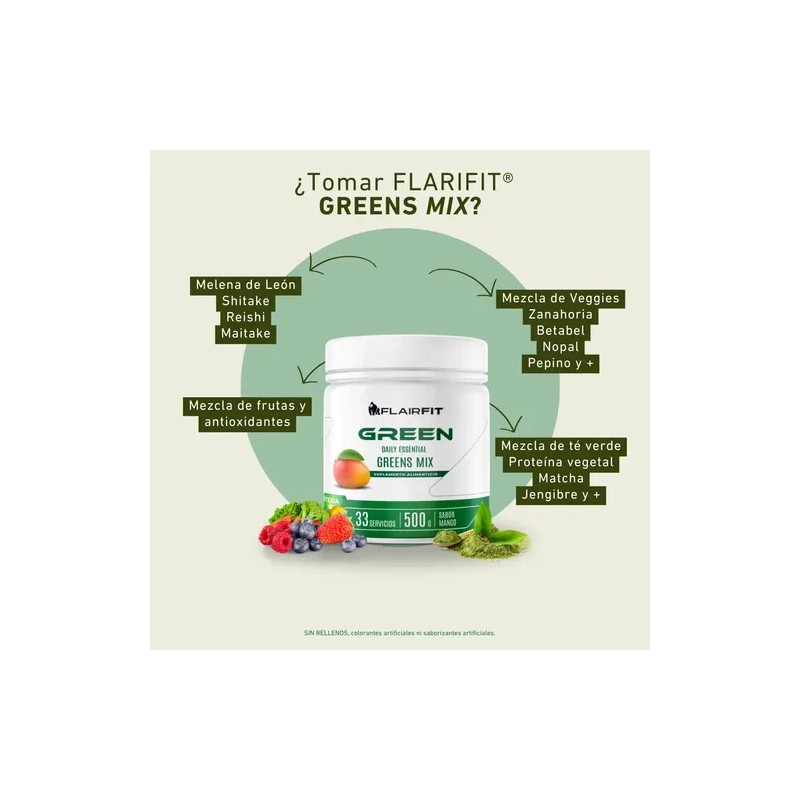 Suplemento Nutricional Flairfit Daily Green Mix en Polvo de Mango,