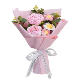 Cenyn Crochet Flowers Rose Artificial Flower, Bouquet Packaging Beautiful Flowers Suitable for Family Table Decoration, for Girlfriend Mother, Valentine's Birthday Wedding Gift (Pink)