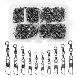 ZWQLZG 150 Pcs Fishing Accessories, Fishing Swivels And Clips With Safety Snaps, Swivels Fishing Tackle, Swivel Clips, Rolling Swivel for Quick Change Swivels Fishing 6# 8# 10# 12# 14# (Type A)