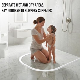 Hzetuu Shower Threshold Water Dam Barrier - Versatile, Silicone Shower Water Guard Stopper Seal Strip for Bathroom Floor, Bathtub Rim, Kitchen Countertop (White, 98 In/ 2.5M)