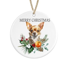 Chihuahua Ceramic Ornament Merry Christmas, Christmas Tree Bauble Decoration