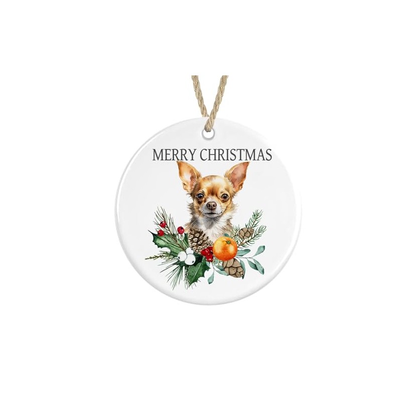 Chihuahua Ceramic Ornament Merry Christmas, Christmas Tree Bauble Decoration