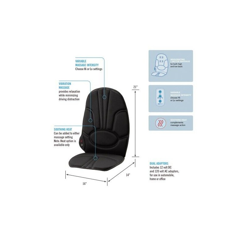 Obusforme CCBCMH01 Home/Auto Back & Seat Heated Massage Cushion for