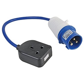 PRO ELEC PELB0138 16A, 230V, 1 Gang UK 13A Mains Socket to CEE Plug Extension Lead, 2P+E, Blue, 350mm