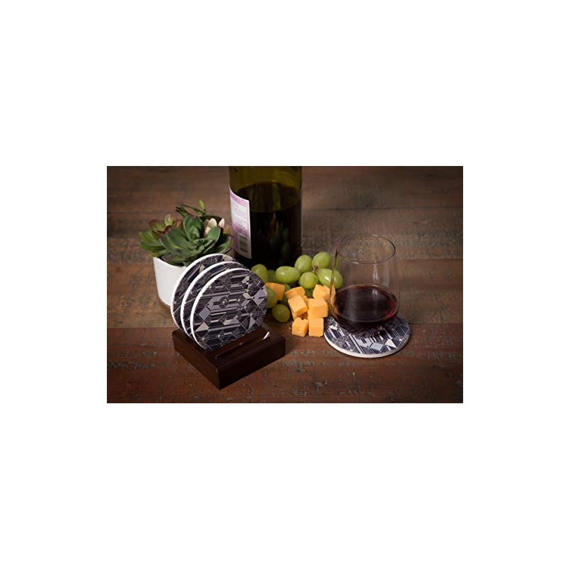 CoasterStone Dark Slotted Wood Coaster Holder, Holds 4 Round Drink