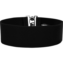 BlackButterfly Amplio Elástico Cintura Cincha Elástico Pretina Retro Broche Hebilla Cinturón (Negro, Grande)