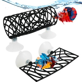 Hamiledyi Betta Fish Hideout Cave with Betta Hammock Bed Hollow Tunnel Betta Fish Tank Accessories Aquarium Decorations for Crayfish Shrimps Betta and Other Small Fish (Black)