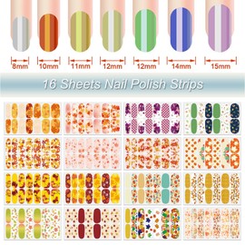 DANNEASY 16 Sheets Autumn Nail Polish Strips Maple Leaves Thanksgiving Nail Wraps for Women Self Adhesive Nail Polish Stickers Gel Nail Strips for Nail Art Accessories (Stylish Series)
