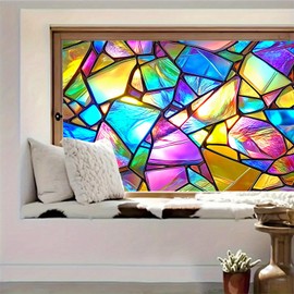 HOMETITUTE Stained Glass Window Film 39.3×17.7 Inchs Window Privacy Film Sun Blocking Static Cling Sticker Privacy Decorative for Bathroom Home Entryway Glass Decor Stained Decorations