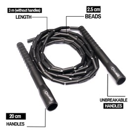 Professional Rope Skipping Competition Skipping Rope Freestyle Bead - Length Adjustable (3 m Rope Length) (Black)