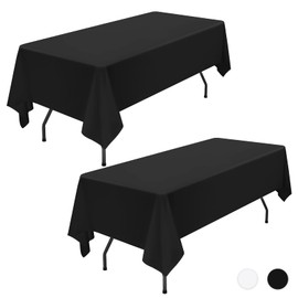 Showgeous 2 Pack Black Polyester Tablecloth for 8ft Rectangle Tables 60 x 126 Inch Rectangular Fabric Table Clothes Washable Black Table Covers for Wedding Banquet Party Restaurant Buffet Camping
