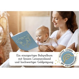 My First Year Baby Album - High-Quality Linen Book with Gold Embossing for the Most Beautiful Memories - Baby Book to Enter for the First Year of Life - Baby Gift for Birth (Balloons Blue)