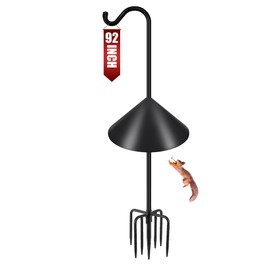 Gtongoko Bird Feeder Pole Squirrel Proof 92 Inch Shepherds Hook for Outdoor with Squirrel Baffles Adjustable Heavy Duty with 7 Prongs Base for Hanging Plants, Bird Feeders, Black