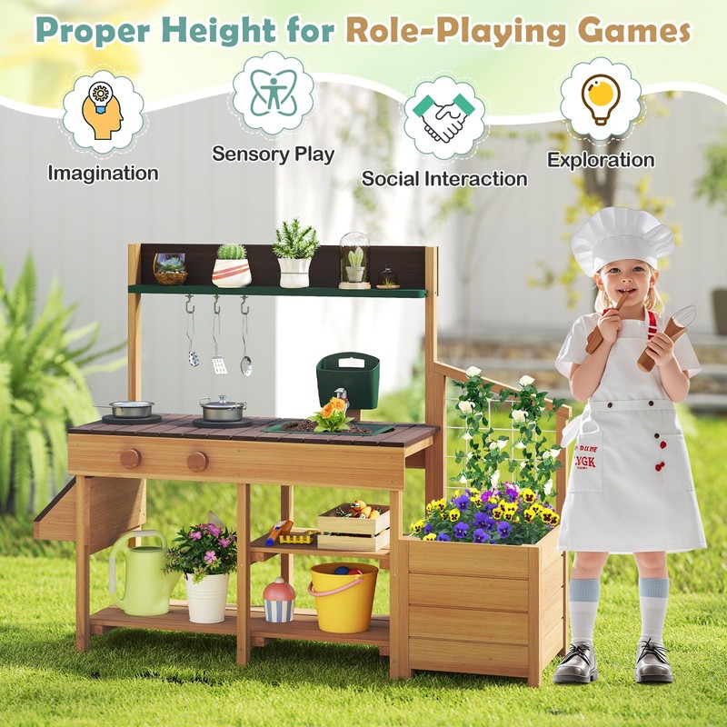 Costzon Play Kitchen for Kids, Wooden Toy Playset w/Removable Faucet,