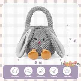 Easter Basket Plush for Kids, Cute Bunny Easter Bucket Egg Hunt Bag Boys Girls Festivals Gift