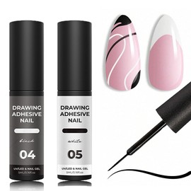 Art Liner Gel Nail Polish Set - 2pcs Black & White, UV/LED Soak Off, Thin Brush for French Tip Nail Art