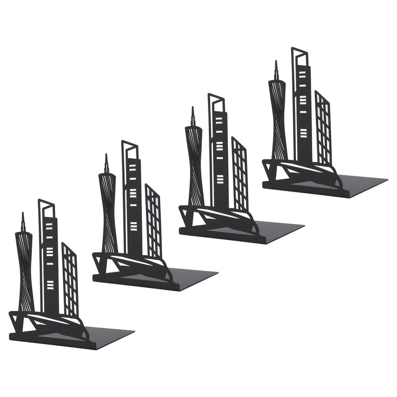 4pcs Bookends Black Architectural Style Decorative Non Slip Metal Desktop