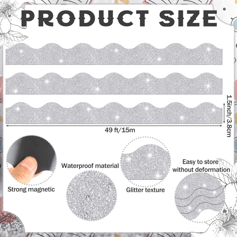 Fuyoooo 49 ft Magnetic Borders for Classroom Glitter Bulletin Board