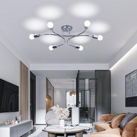 FRIXCHUR 6-Light Sputnik Chandelier, Gold Mid-Century Modern Semi Flush Mount Ceiling Light, Metal Fixture with E26 Sockets for Bedroom, Living Room, Kitchen (Bulbs Not Included)