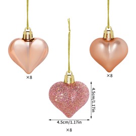 Yolyoo 24 Pieces Heart Shaped Ornaments for Mother's Day, Valentine's Day Christmas Heart Ornaments for Home Wedding Party Hanging Decoration (Rose Gold)
