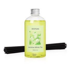 Jasmine White Tea Diffuser with 20 Black Fiber Sticks, 200ml for Diffusers for Home Essentials Bathroom,Last up to 60 Days