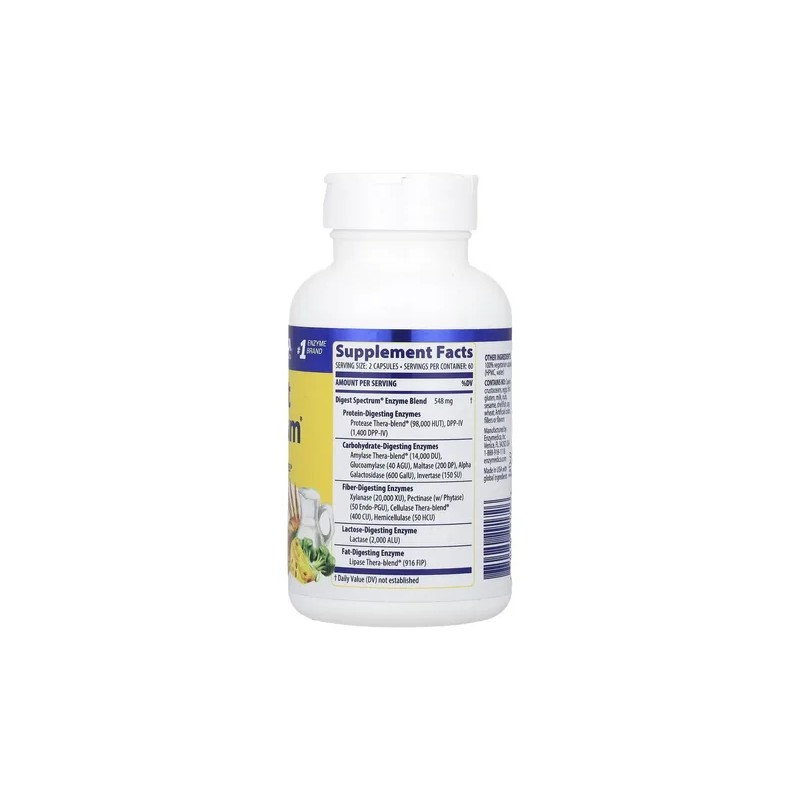 Enzymedica Espectro Digestivo 120 Cápsulas Enzimas Digestivas Sin Sabor Vegano
