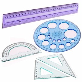 5pc Maths Geometry Set 30cm Ruler Set Square Protractor Circle Drawing Template