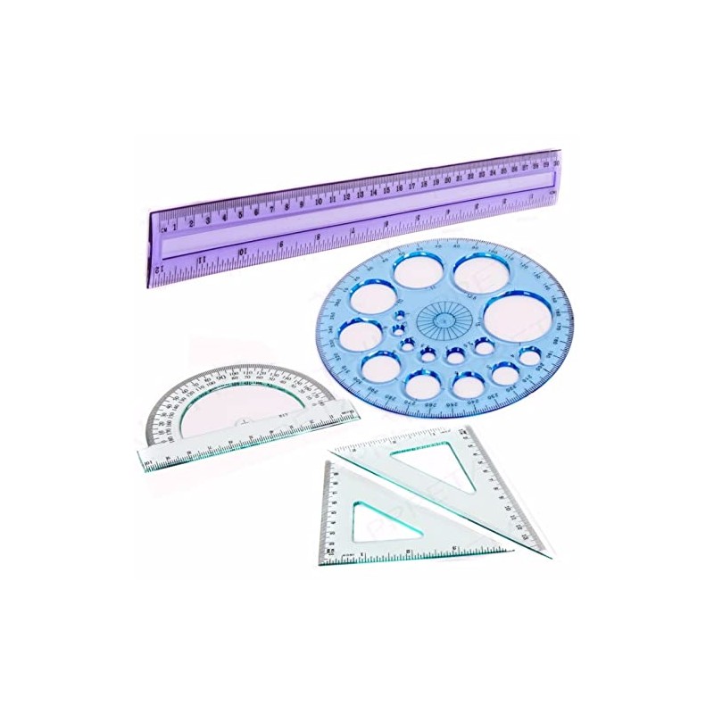 5pc Maths Geometry Set 30cm Ruler Set Square Protractor Circle