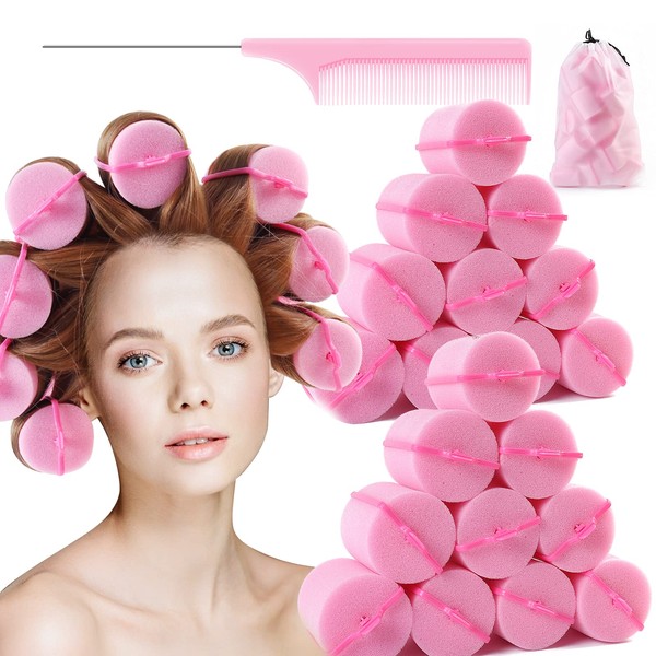 Jumbo Foam Sponge Hair Roller Soft Sleeping rollers Curvy Wavy Hairstyle Curling Hair Styling Tools 24 Pieces Use For Long Hair Short Hair Ladies And Children 2"X2.75"(pink)