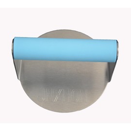 JNXHON 5inches Stainless Steel Smash Hamburger Press, Hamburger Press for Griddle, Bacon Press, Grill Press,Garlic Press Smash Burger Press with Anti-Scald Handle with Silicone Handle(Blue)