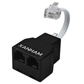 XANHAM Phone Cable 2 Way Splitter RJ11 6P4C Telephone Line Cord Adapter with 3 inch Cable for Landline Phone Wire, Black, AV01203
