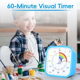 60 Minute Visual Timer with Protective Case, Rainbow Disk Countdown Timer, Silent Time Management Tool for Study, Working, Exercising and Other Activities Kitchen Cover Utensils - Color: VT01-Blue Rainbow