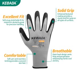 Kebada W3 Work Gloves for Men and Women, Touchscreen Nylon Working Gloves, 12 Pairs Nitrile Coated Protective Gloves for Gardening, Mechanic, Warehousing, Delivery (Medium Size)