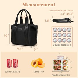 Omanmoli Insulated Lunch Bag Lunch Box for Women Large Neoprene Crossbody Lunch Tote Bag Cooler Bag for Work Picnic Travel with Adjustable Shoulder Strap(Black)