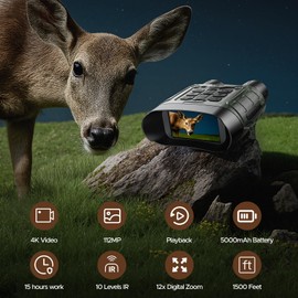 Night Vision Goggles, 4K Night Vision Binoculars for Adults, 1500FT Infrared Range - 3'' HD Screen Hunting Gear Essentials for Camping, Wildlife Observation, Security