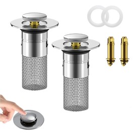 2 Pop Up Sink Plugs, Bathtub Plugs, Sink Plugs, Drain Plugs, Sink with Hair Strainer, Universal Odour-Resistant Drain Plug (1)