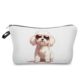 Livel lhood Funny Bichon Frise Makeup Bag Small Organizer Bag Toiletry Zipper Pouch Cartoon Sunglasses Bichon Dog Cosmetic Bag Present for Bichon Lovers Bichon Mom Women