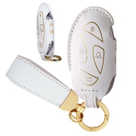 ontto Smart Remote Car Key Skin Leather Key Cover Fit for Hyundai Grandeur 2023,Full Protection Key Fob Holder for Ioniq 6 Tucson Hybrid KONA Elantra Azera Sonata Hybrid Santa fe 2023-2025,White