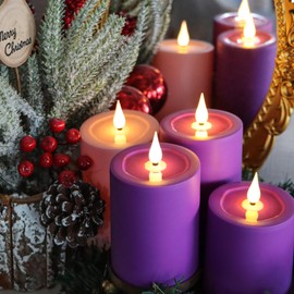 Yunsheng Flameless Advent Candles Purple and Pink, 5 Inch Battery Operated LED Pillar Candles With Remote Timer, 350+ Hours Long Lasting for Christmas Rituals and Wreath, Set of 4