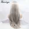 Xiweiya Ash Blonde Natural Straight Synthetic Lace Front Wig Silver