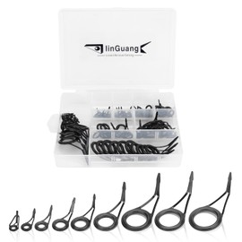 LINGUANG 75 Pieces Stainless Steel Rod Guides for Single Foot Fishing Ceramic Ring and Grommets Repair Kit and 10 Pieces Rod Tips for Saltwater Rods and Poles