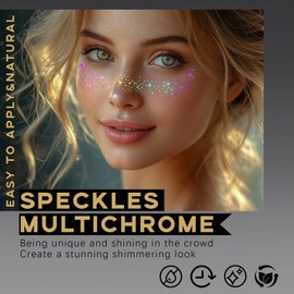 Noerrors 20PCS Glitter Freckles Face Tattoo, 4 Styles Multichrome Holographic Gold Silver Sparkle Faux Freckles Face Glitter Patches, Waterproof Metallic Temporary Tattoo Makeup Festival Accessories