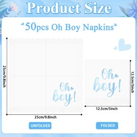 50Pcs Boy Baby Shower Napkins Blue Scalloped Guest Towel Blue Foil Disposable Hand Napkins for Baby Shower Welcome Party Decorations Supplies Gender Reveal Luncheon Beverage Table Decor 5 x 5 Inch
