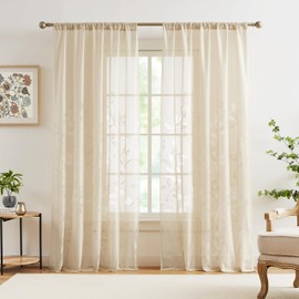 Jubilantex Leaf Lace Sheer Curtains for Bedroom 84 Inches Long Beige Botanical Leaf Knitted Lace Curtain Panels Rod Pocket Light Filtering Drapes,52" W