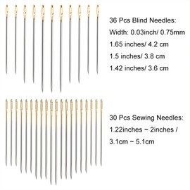 FEPITO 66 Pcs Golden Sewing Needles Self Threading Needles Hand Needles Stitching Pins Embroidery Hand Sewing Tools