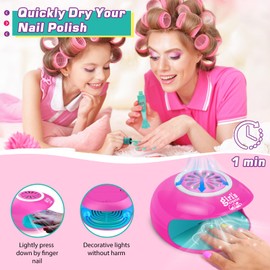 Amagoing Kids Nail Polish Set for Girls, Nail Kit for Girls Ages 7-12 with Nail Dryer, 2 in 1 Nail Pens, Sticky Cartoon Press on Fake Nail, DIY Sticker, Nail Set Play Salon Birthday Christmas Gift
