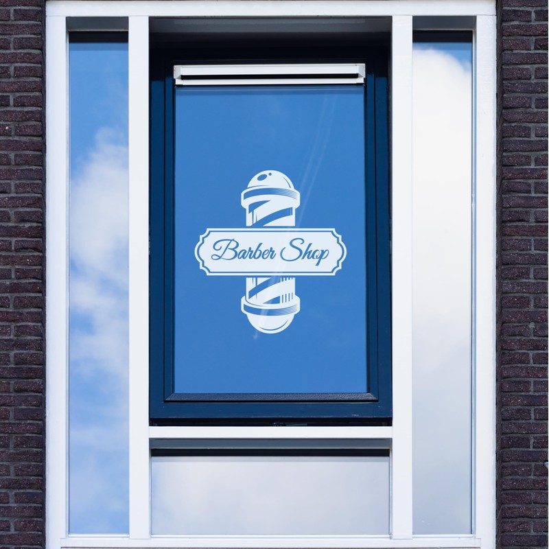 Barber Shop Window Decal – Classic Vinyl Sticker with Traditional