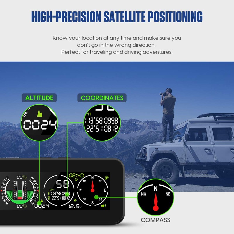 M60 Car Inclinometer for for Off-Road SUV Vehicles, MPH KMH
