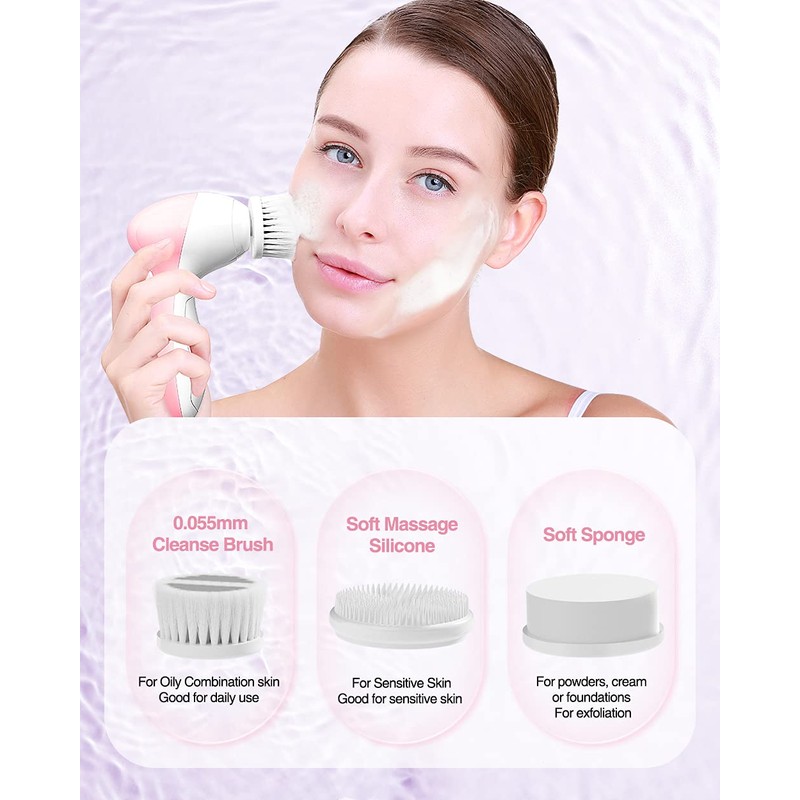 Electric Facial Cleansing Brush for Women, 3-in-1 Face Cleanser and